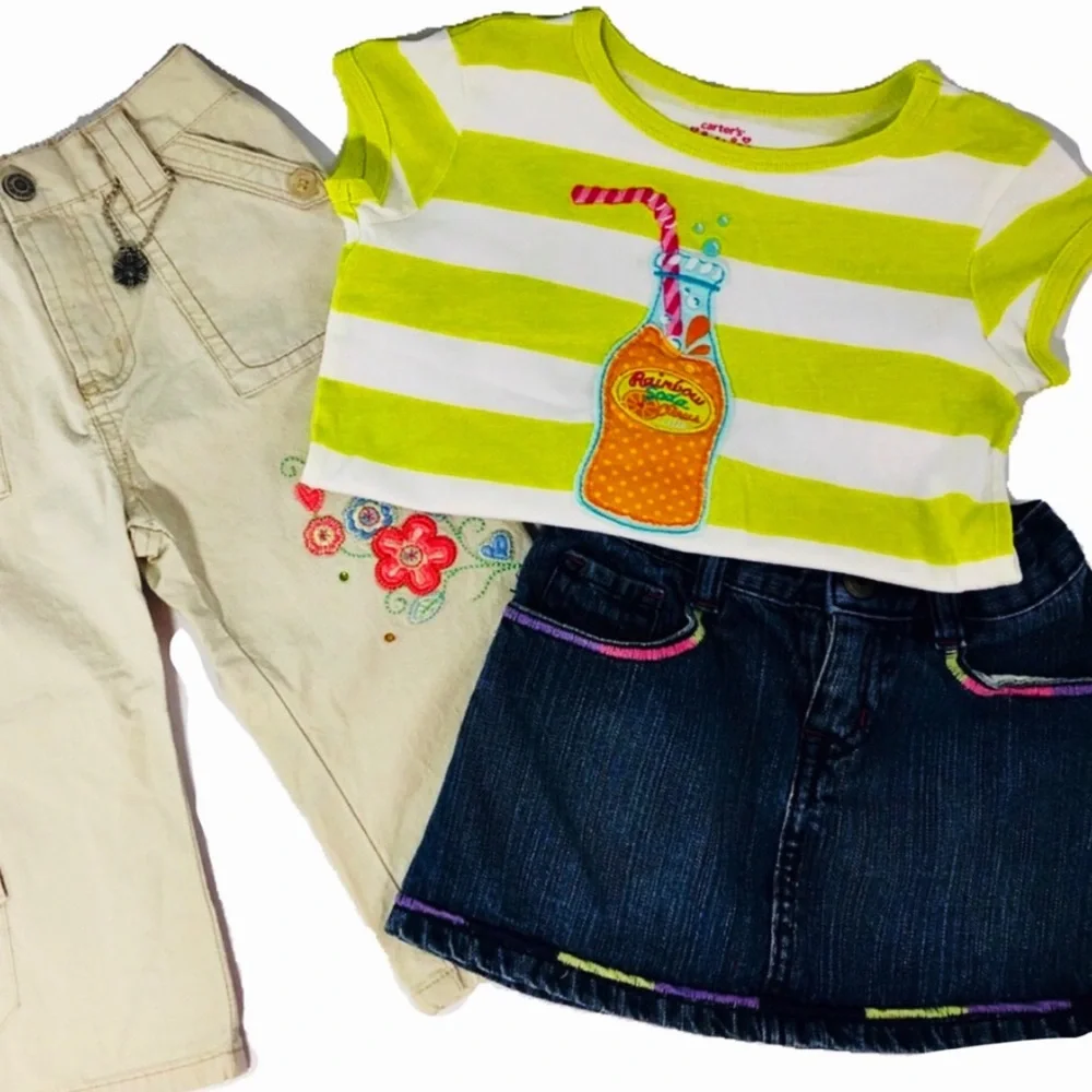 Summer Set, Khaki Pants, Denim Skirt, Cotton Top Size 4